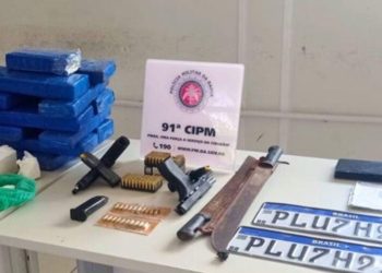 91ª CIPM prende homem em flagrante com 15kg de maconha e pistola