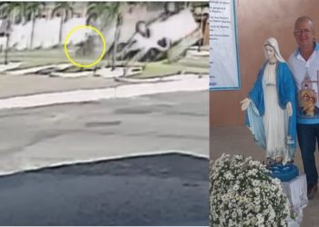 Motociclista que passou no momento que a caminhonete da Coelba capotou em Retirolândia vai à missa agradecer pelo livramento