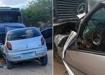 Barrocas II – Motorista de Celta fica ferido em colisão frontal com caminhão
