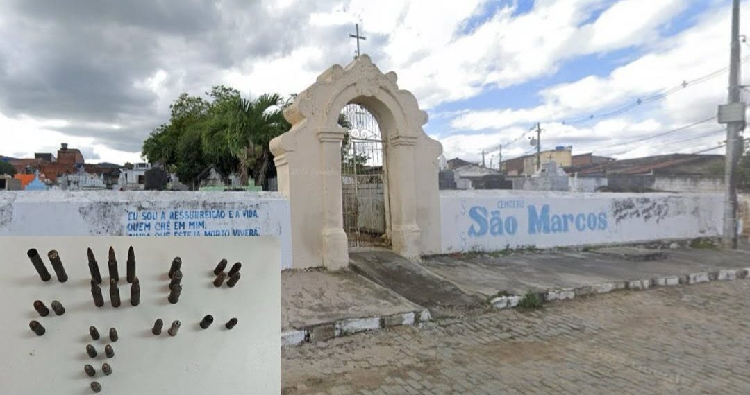 Munições de diversos calibres foram encontradas ao lado de sepulturas de cemitério