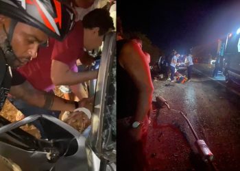 Duas pessoas morrem e outras três ficam feridas em colisão entre carro e carreta na BR 116 Norte