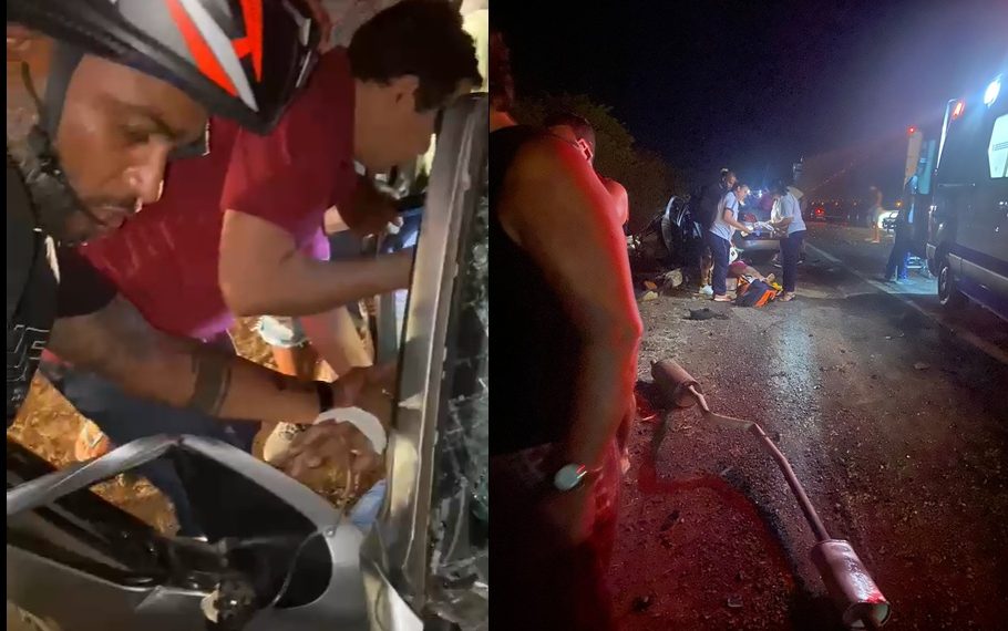 Duas pessoas morrem e outras três ficam feridas em colisão entre carro e carreta na BR 116 Norte