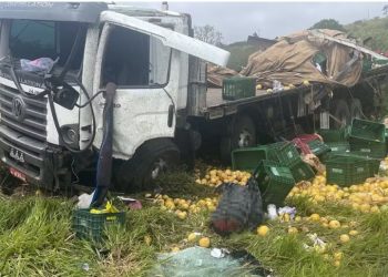 Motorista é arremessado e morre após caminhão cair em ribanceira