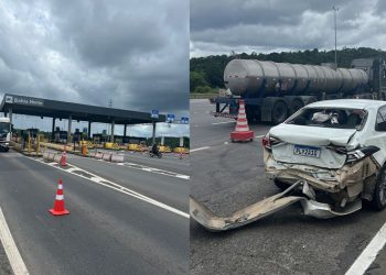 Carro de ex-vereador de Valente, atual procurador jurídico de Dias d’Ávila, é atingido por carreta em praça de pedágio da BA 525