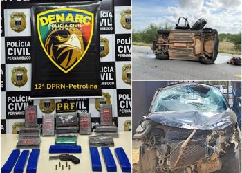 Homem morre em capotamento na BR 407 quando tentava fugir da polícia; arma e 20 kg de drogas foram apreendidas