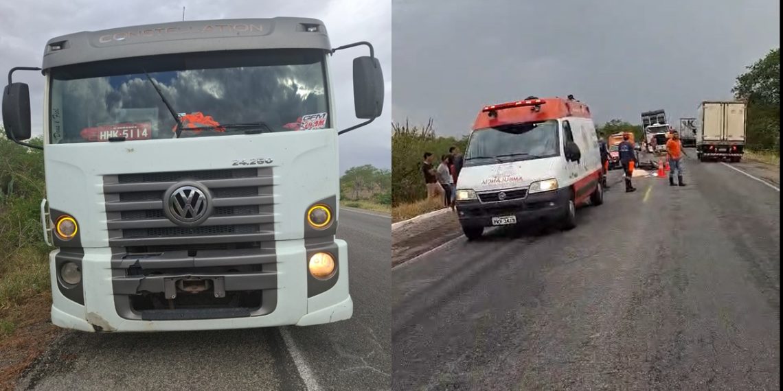 Dois homens morrem após colisão entre moto e caminhão na BR 324