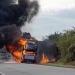Incêndio atinge carreta cegonha na BR 407, trecho de Ponto Novo