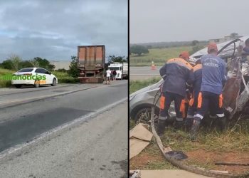 Colisão envolvendo carro de passeio e caminhão boiadeiro deixa três pessoas mortas e duas feridas quando retornavam de festa