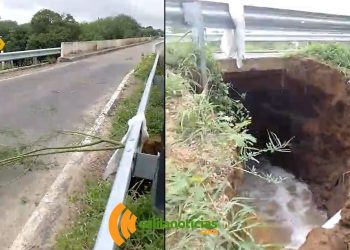 Adutora da Embasa se rompe e interdita rodovia BA-416 no povoado Santo Antônio