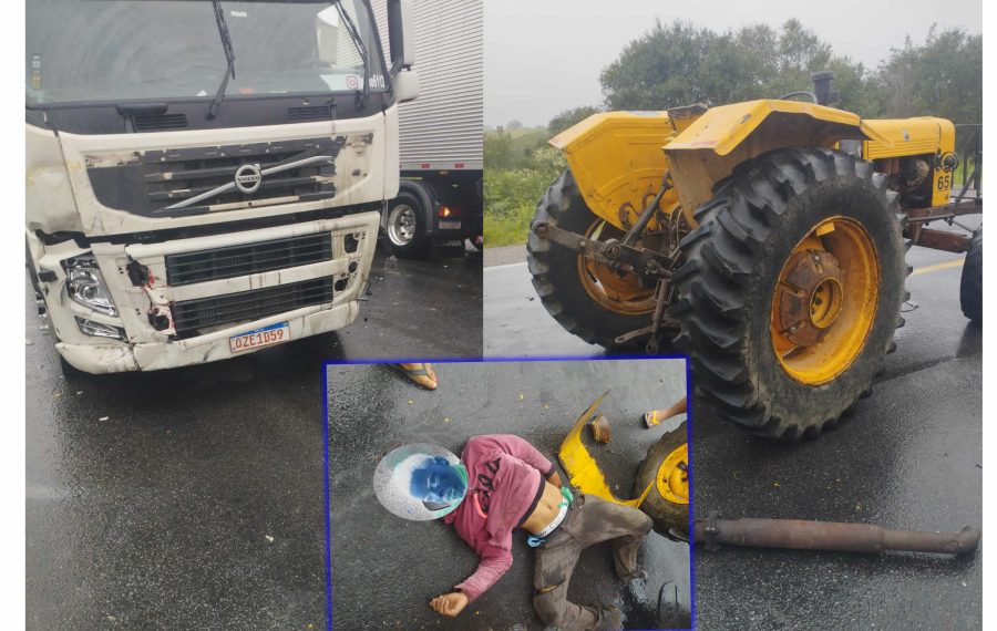 Operador fica ferido após caminhão colidir no fundo de trator na BR 407