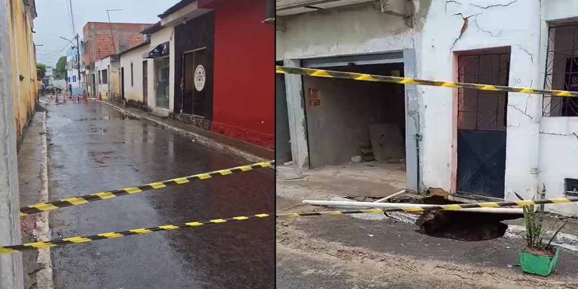 Cratera surge em rua de Irará, causa rachaduras em casas e muitas tiveram que ser interditadas