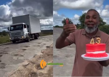 Vereador de Queimadas leva bolo simbólico e denuncia abandono da BA-120, que completa 43 anos de asfaltada