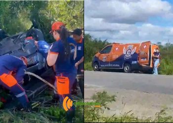 Capotamento na BR-324 deixa uma vítima em estado grave próximo ao povoado Santana