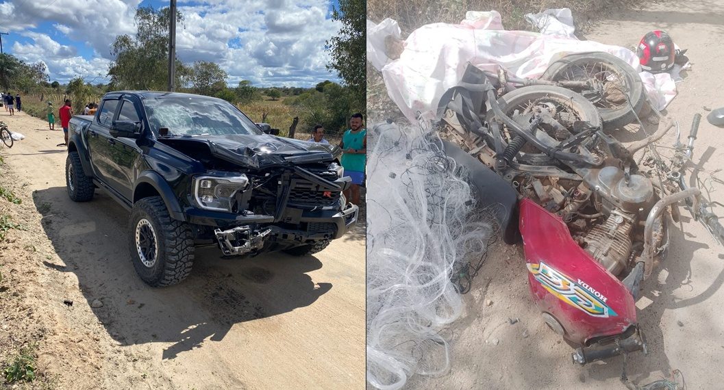 Motociclista morre em colisão frontal com pick-up na zona rural
