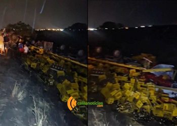 Caminhão carregado de cerveja capota na BR-324 em Riachão do Jacuípe