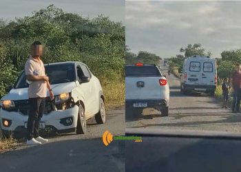 Motociclista fica ferido após colisão com carro na BA-120. Buraco na pista provocou o acidente, diz motorista