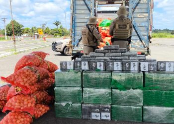 Batalhão Rodoviário da PM apreende mais de 500kg de cocaína na BA-502. Droga estava escondida em carga de cebola