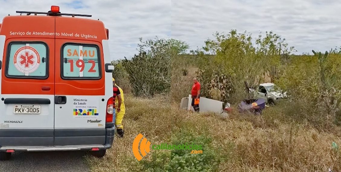 Pai e filho ficam feridos em capotamento na BR 324, próximo a Vila Aparecida