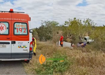 Pai e filho ficam feridos em capotamento na BR 324, próximo a Vila Aparecida