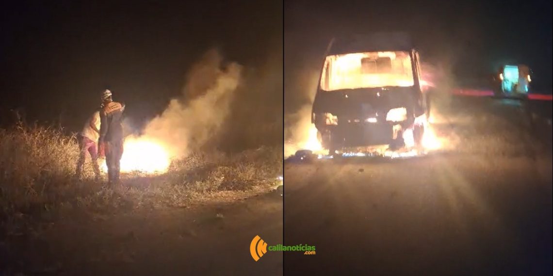 Van é consumida pelo fogo na BR 324 na entrada de Pé de Serra