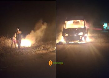 Van é consumida pelo fogo na BR 324 na entrada de Pé de Serra