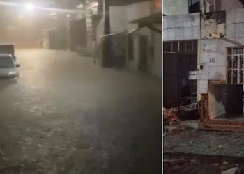 Forte temporal deixa ruas alagadas e provoca transtornos em Jaguarari