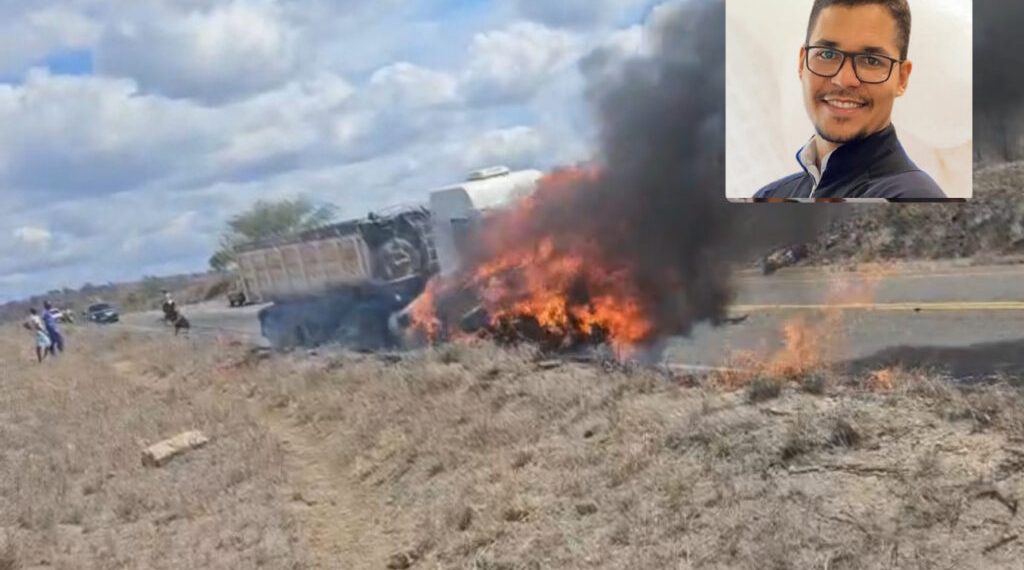 Odontólogo de Jacobina morre em acidente na BA 131. Carro colidiu com caminhão e pegou fogo