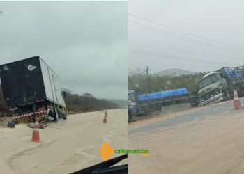 Chuvas expõem fragilidade no trecho paralisado da BA-120 e quase provocam tombamento de caminhões