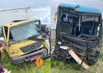 Colisão entre caminhão baú e ônibus na BR-324 deixa dois mortos e vários feridos