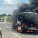 Ônibus pega fogo na pista de acesso ao distrito Cachoeira Grande