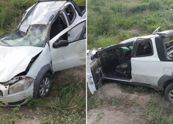 Mulher morre e homem fica ferido em capotamento na BA 131