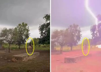Cena impressionante: raio cai ao lado de homem montado a cavalo