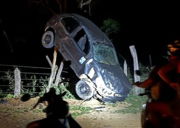 Cerca de arame impede carro capotar dentro de fazenda; cena chamou a atenção