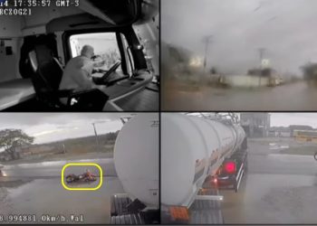 Câmeras instaladas em carreta registram momento exato do acidente que vítimou fatalmente policial penal na BR 116 Norte