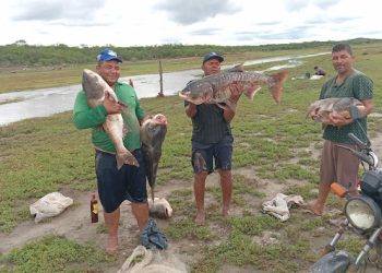 Pescadores de barrocas fisgam carpas graúdas no açude de Poço Grande, em Araci