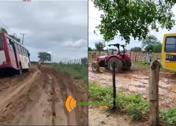 Atoleiro complica tráfego de ônibus escolares pelas estradas vicinais de Santaluz